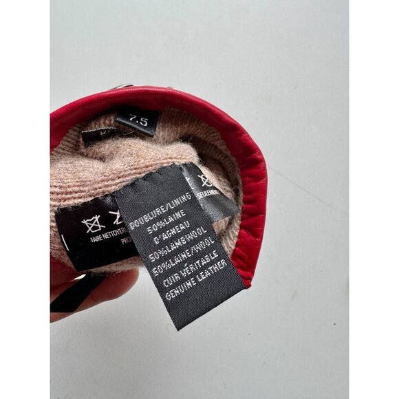 KENNETH COLE REACTION Red Leather Grommet Trim Wool Knit Lined Gloves, Size 7.5 - Picture 12 of 16